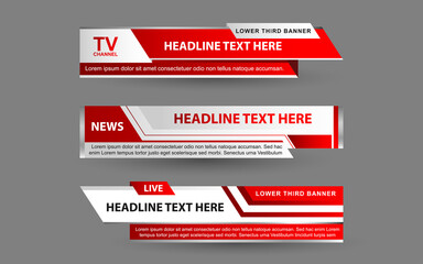 Set collection vector of Broadcast News Lower Thirds Template layout design banner for bar Headline news title, sport game in Television, Video and Media Channel