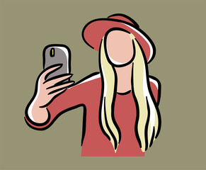 Blonde Girl taking a selfie illustration