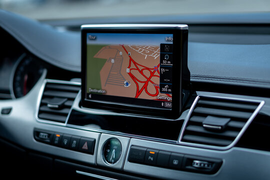 Cluj-Napoca, Cluj-Romania-05.06.2021-The Multi Media Interface (MMI) system is an in-car user interface media system developed by Audi for navigation, rear view camera,  car info or system settings