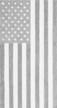 Flag Of The United States. Light Patriotic Wallpaper For Your Mobile Phone. Black And White Vertical Background Or Backdrop. Monochrome Stars And Stripes