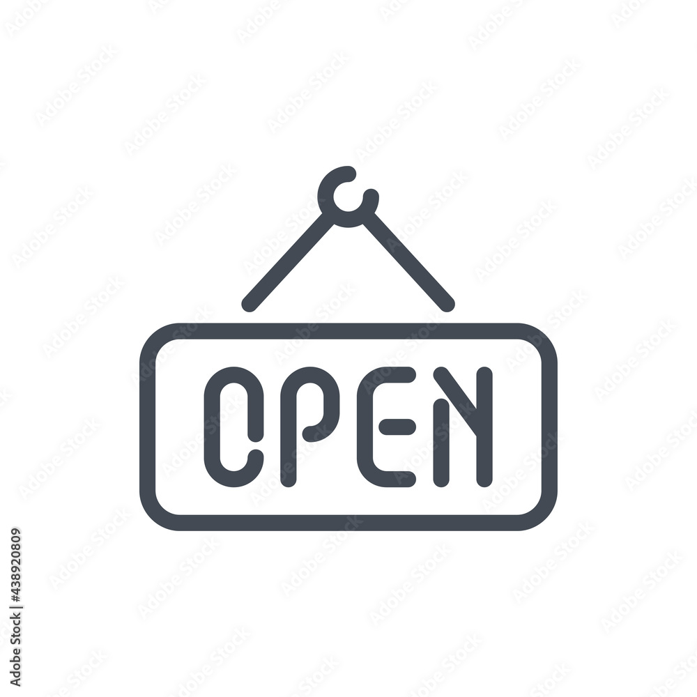 Aufkleber hanging open sign line icon. sign on the door with the text 