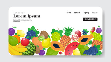 various fresh juicy fruits composition healthy natural food concept horizontal copy space