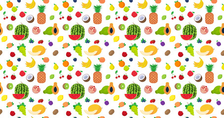 set various fresh juicy fruits seamless pattern collection healthy natural food concept horizontal