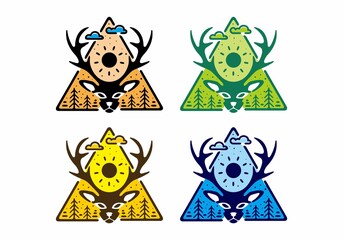 Colorful filled deer head in triangle shape illustration
