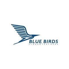 blue bird heron line logo design vector
