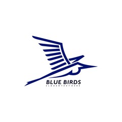 blue bird heron line logo design vector