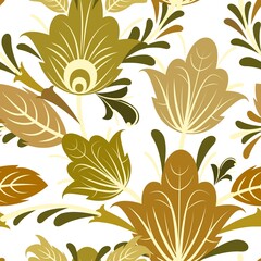 Silver vegetable seamless pattern. Cool ornament. Interlacing of branches and flowers. Background illustration. Elegant fashionable. Flat isolated background. Vector