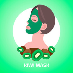 young woman applying kiwi fresh fruit face mask facial treatment skincare concept portrait
