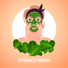 young woman applying spinach fresh leaves face mask facial treatment skincare concept portrait