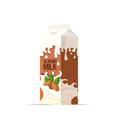 vegan almond plant based milk in paper package box organic dairy free natural raw vegan milk healthy cow beverage alternative isolated