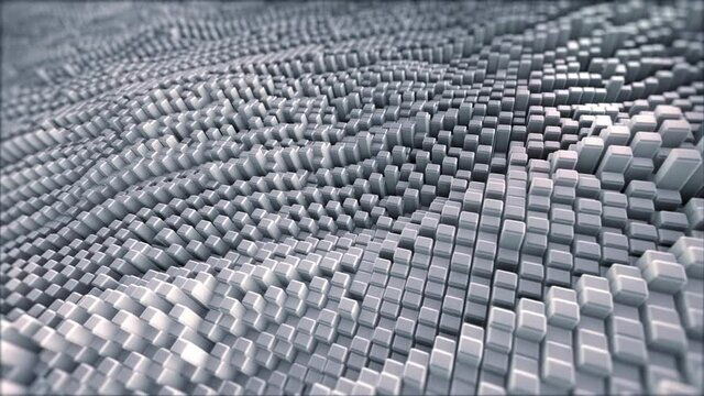 This is a motion stock graphic showing an abstract field of gray 3D cubes.