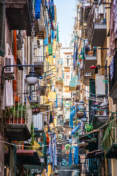 Busy and colourful streets of Naples, Italy