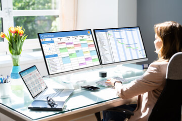 Woman Working On Calendar Agenda Schedule