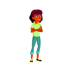 young lady with crossed arms in mall cartoon vector. young lady with crossed arms in mall character. isolated flat cartoon illustration