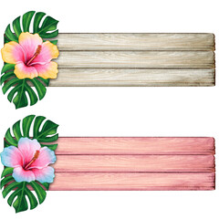 Watercolor wooden vintage banner striped with tropical flowers © angela0982