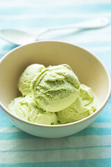 Pistachio ice creams in bowl 