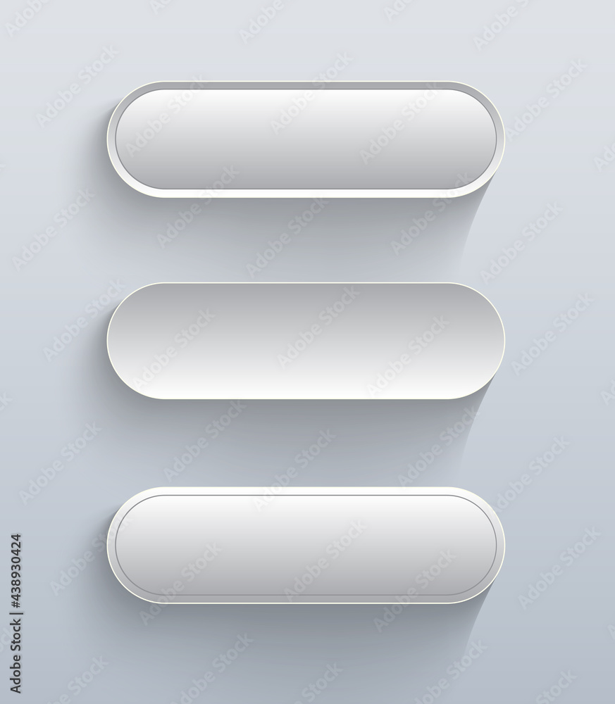 Poster buttons white and gray, 3d navigation panel for website, editable vector illustration.