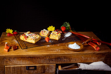 Strawberry rhubarb cake with sprinkles
