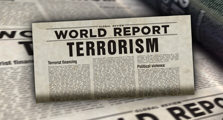 World terrorism and political violence retro newspaper illustration