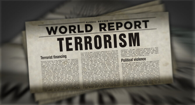 World terrorism and political violence retro newspaper illustration