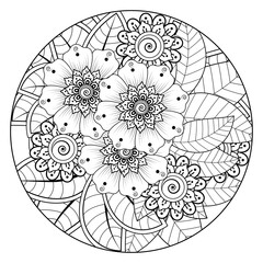 Mehndi flower for henna, mehndi, tattoo, decoration. decorative ornament in ethnic oriental style. doodle ornament. outline hand draw illustration. coloring book page.