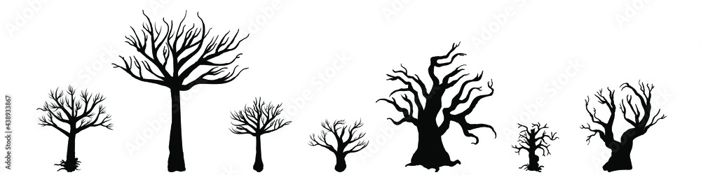 Wall mural black silhouette of a tree without leaves. halloween set vector illustration