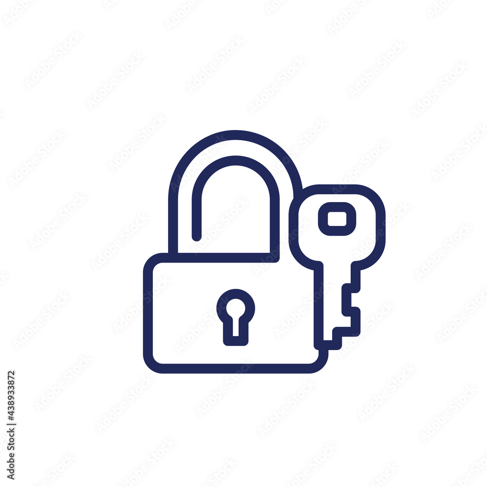 Sticker Lock and key line icon, vector