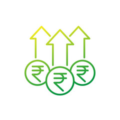 income growth and money line icon with indian rupee