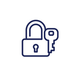Lock and key line icon, vector