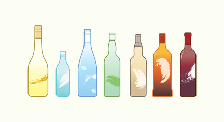 Cute flat sake wine bottles vector cartoon art illustration