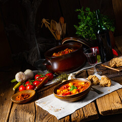 rustic Hungarian goulash soup with paprika