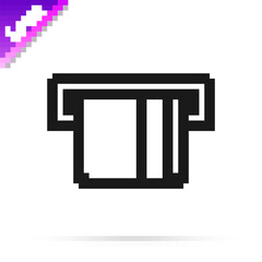 Black line Credit card inserted in card reader icon isolated on white background. ATM cash machine. Vector