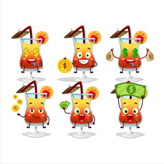 Fototapeta premium Tequila sunrise cartoon character with cute emoticon bring money