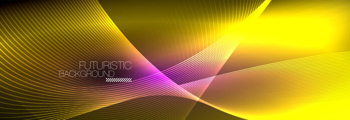 Abstract neon glowing light in the dark with waves. Shiny magic energy and motion concept, vector abstract wallpaper background