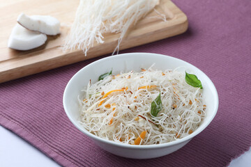 Rice Vermicelli cooked with coconut. Healthy south Indian breakfast