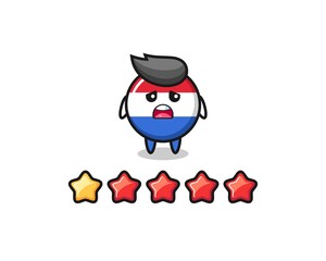 the illustration of customer bad rating, netherlands flag badge cute character with 1 star