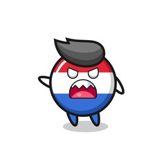 cute netherlands flag badge cartoon in a very angry pose