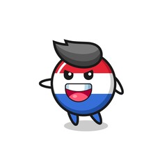 netherlands flag badge cartoon with very excited pose