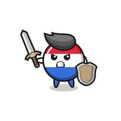 cute netherlands flag badge soldier fighting with sword and shield