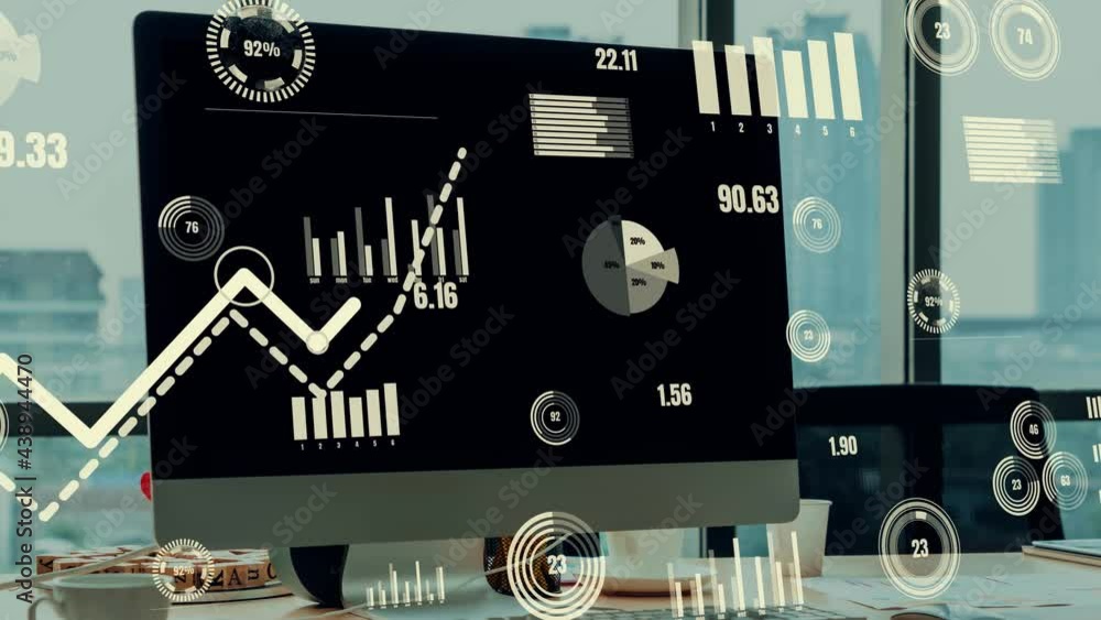Poster business visual data analysis technology by creative computer software . concept of digital data for