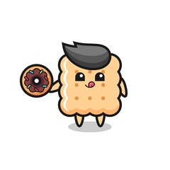 illustration of an cracker character eating a doughnut