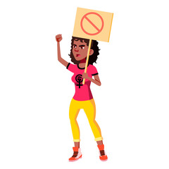 aggressive girl holding tablet and shouting on feminism strike cartoon vector. aggressive girl holding tablet and shouting on feminism strike character. isolated flat cartoon illustration
