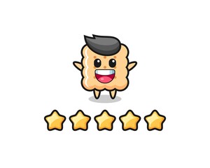 the illustration of customer best rating, cracker cute character with 5 stars