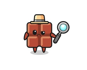 the mascot of cute chocolate bar as a detective