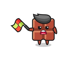 chocolate bar cartoon as the line judge hold the flag up at a 45 degree angle