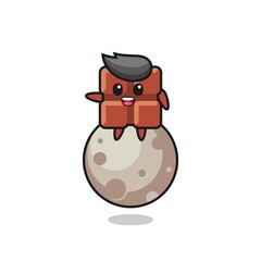 illustration of chocolate bar cartoon sitting on the moon