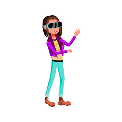 young girl playing video game in vr glasses electronic device cartoon vector. young girl playing video game in vr glasses electronic device character. isolated flat cartoon illustration