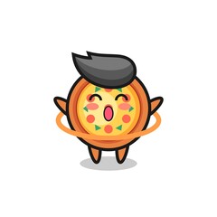 cute pizza cartoon is playing hula hoop