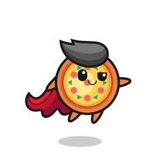 cute pizza superhero character is flying