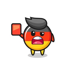 germany flag badge cute mascot as referee giving a red card